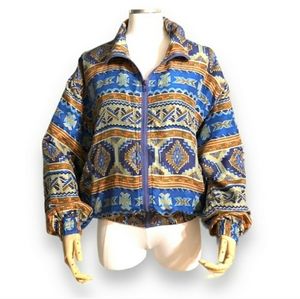 BOGARI Native Tribal Print Silk Bomber Jacket VINTAGE
